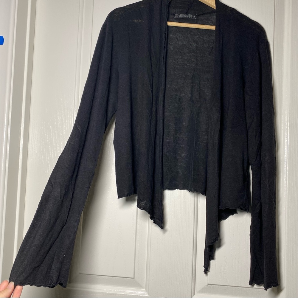 Cut Loose Linen Cropped Open Front Black Cardigan Size XLarge Layering Lagenlook - Picture 2 of 8